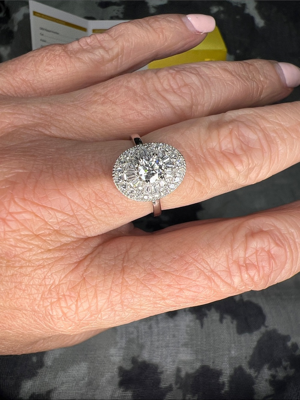 Sterling Silver Halo Oval Moissanite Diamond Ring